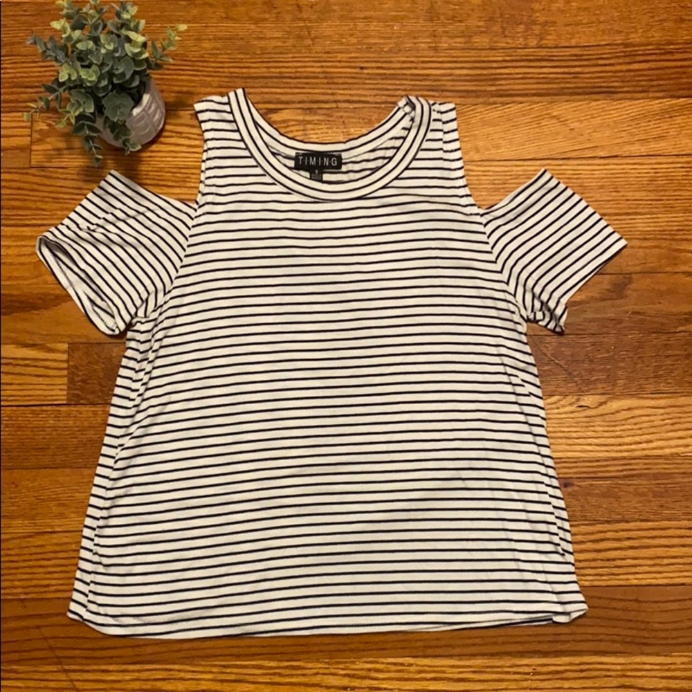Coastal blue & white striped top SMALL